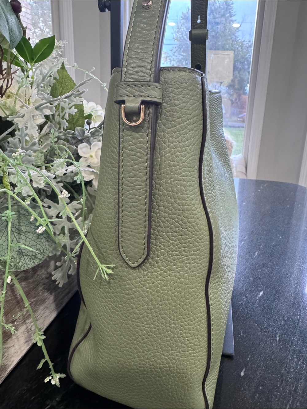 🍃Kate Spade Sage Green Juliette Medium Bucket Bag Pebbled Leather - Picture 8 of 13